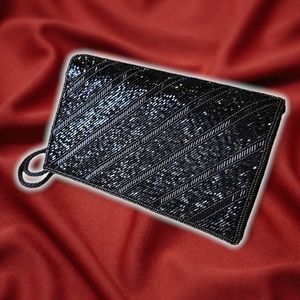 Vintage Carla Marchi black beaded striped purse